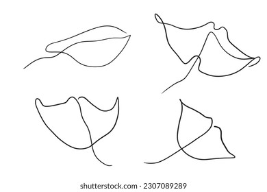 Continuous one line drawing of aquatic animals stingray swimming underwater animals vector illustration hand drawn