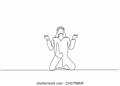 Continuous one line drawing Arab businessman despair suffer grief. Male manager sad gesture expression. Professional burnout syndrome. Depression disorder, sad, sorrow. Single line draw design vector