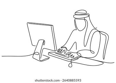 Continuous One Line Drawing Arab Man Working