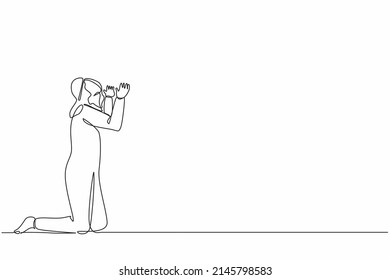 Continuous one line drawing Arabian businessman or manager is on his knees and ask for help. Man in a business suit praying. Psychological therapy and treatment. Single line draw design vector graphic