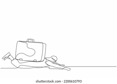 Continuous one line drawing Arabian businessman under heavy briefcase burden. Anxiety from work and overload. Pressure from too much responsibility. Single line draw design vector graphic illustration