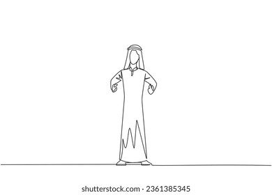 Continuous one line drawing Arabian businessman standing straight. Survive inflation and pandemics. Looking to the future of business is full of hopes of success. Single line draw vector illustration