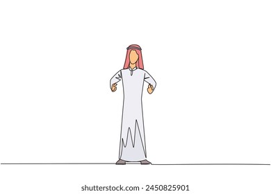 Continuous one line drawing Arabian businessman standing straight. Survive inflation and pandemics. Looking to the future of business is full of hopes of success. Single line draw vector illustration