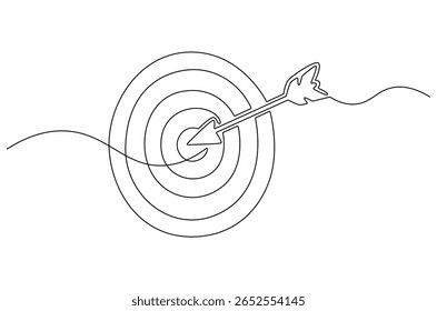 Desenho contínuo de uma linha do alvo do Tiro com flecha. Ilustração de desenho de linha única da meta de negócios Sucesso. Conceito de consecução e eficiência da meta 
arte vetorial. Ilustração em linha de doodle.
