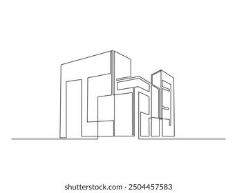 Continuous one line drawing of architecture building. Modern house architecture single line vector illustration. Editable line vector.