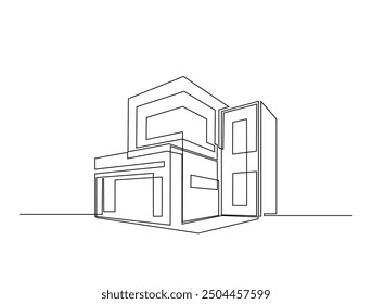 Continuous one line drawing of architecture building. Modern house architecture single line vector illustration. Editable line vector.