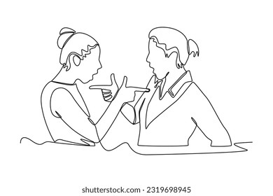 Continuous one line drawing arguing and insulting each other. Single line draw design vector graphic illustration.