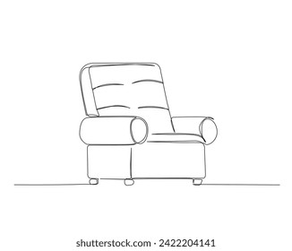 Dibujo continuo de una línea de sillón o sofá. Ilustración del vector de un contorno de sillón. El concepto de decoración y mobiliario, con un toque de diseño.