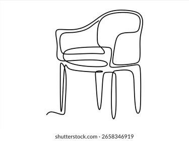 Continuous one line drawing of armchair. Modern furniture in simple Linear style. Doodle vector illustration. line icon-continuous line drawing. Editable stroke. 