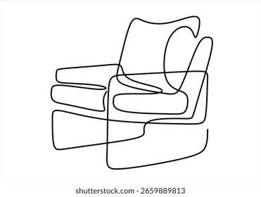 Desenho contínuo de uma linha de poltrona. Móveis modernos em estilo simples Linear. Desenho de vetor de rabiscar. ícone de linha - desenho de linha contínua. Traçado editável. 