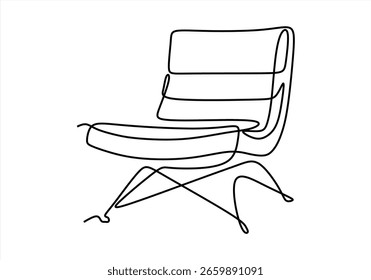 Desenho contínuo de uma linha de poltrona. Móveis modernos em estilo simples Linear. Desenho de vetor de rabiscar. ícone de linha - desenho de linha contínua. Traçado editável. 