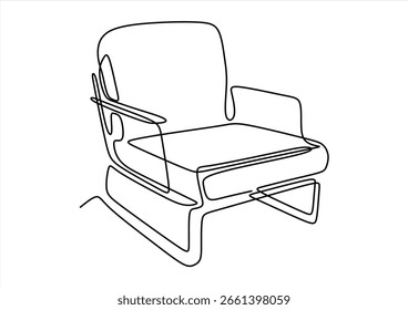 Desenho contínuo de uma linha de poltrona. Móveis modernos em estilo simples Linear. Desenho de vetor de rabiscar. ícone de linha - desenho de linha contínua. Traçado editável. 
