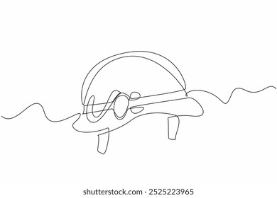 Continuous one line drawing army helmet with dog tag attached to the helmet. Identity that must always be attached. Identifier. Vietnam War Veterans Day. Single line draw design vector illustration