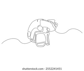 Continuous one line drawing of army helmet. One line drawing illustration of soldier helmet. Soldier equipment concept single line. Editable outline