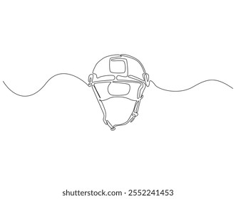 Desenho contínuo de uma linha de capacete do exército. Ilustração de desenho de uma linha do capacete do soldado. Soldado conceito de equipamento linha única. Estrutura de tópicos editável