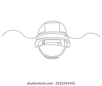 Desenho contínuo de uma linha de capacete do exército. Ilustração de desenho de uma linha do capacete do soldado. Soldado conceito de equipamento linha única. Estrutura de tópicos editável