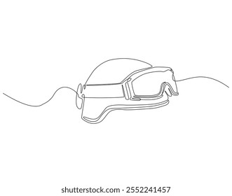 Continuous one line drawing of army helmet. One line drawing illustration of soldier helmet. Soldier equipment concept single line. Editable outline