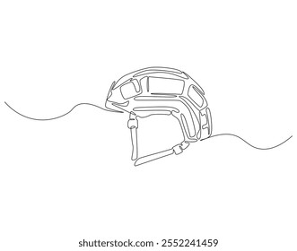 Desenho contínuo de uma linha de capacete do exército. Ilustração de desenho de uma linha do capacete do soldado. Soldado conceito de equipamento linha única. Estrutura de tópicos editável