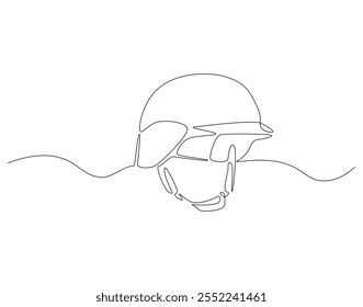 Desenho contínuo de uma linha de capacete do exército. Ilustração de desenho de uma linha do capacete do soldado. Soldado conceito de equipamento linha única. Estrutura de tópicos editável