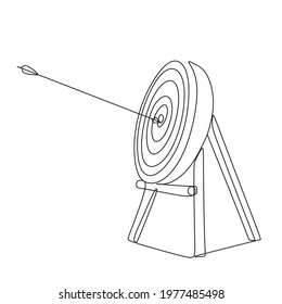 Continuous one line drawing of arrow on target circle.

