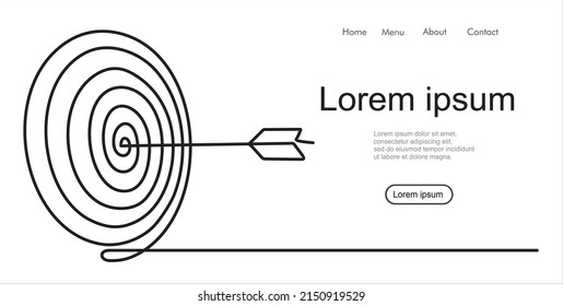 Continuous one line drawing of arrow on target circle.Target bullseye or arrow on target. The business grows according to the goals set. Business market concept. Illustration with quote template.