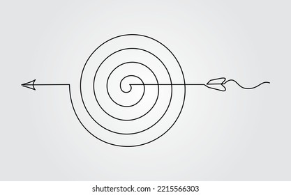 Continuous one line drawing of arrow on target circle