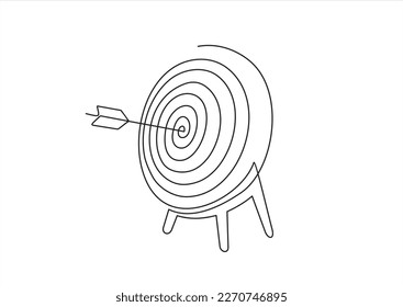 Continuous one line drawing of arrow on target circle.Target bullseye or arrow on target. The business grows according to the goals set. Business market concept. 