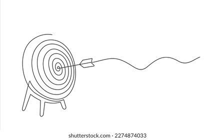 Continuous one line drawing of arrow on target circle.Target bullseye or arrow on target. The business grows according to the goals set. Business market concept. 