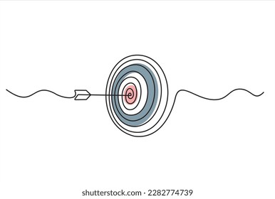Continuous one line drawing of arrow on target circle.Target bullseye or arrow on target. The business grows according to the goals set. Business market concept. 