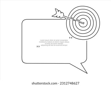 Continuous one line drawing of arrow on target circle and speech bubble. Trendy line art vector on a white background. Vector illustration.