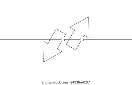 Continuous one line drawing of arrow pointing up and down. llustration vector of business growth. Single line art of increasing arrow. Arrow growth sign symbol