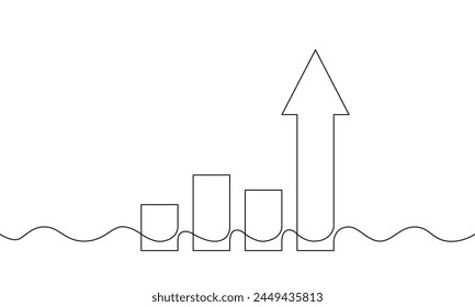 Continuous one line drawing of arrow up. Single line art of graph. Illustration vector of business growth. Bar chart sign symbol. Flat icon of increasing arrow