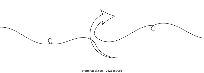 Continuous one line drawing of arrow pointing left and right. Black thin line of two directions arrow icon isolated on white background. EPS vector illustration for banner, template ,web poster. 