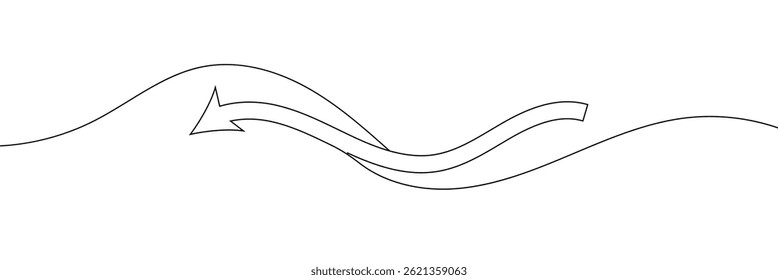 Continuous one line drawing of arrow pointing left and right. Black thin line of two directions arrow icon isolated on white background. EPS vector illustration for banner, template ,web poster. 