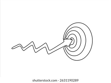 Continuous one line drawing of arrow on target circle.Target bullseye or arrow on target. The business grows according to the goals set. Business market concept. Editable stroke