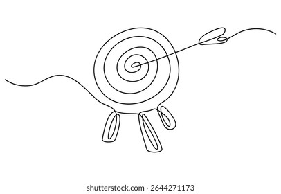 Desenho contínuo de uma linha de seta no alvo. Arqueiro arco negócio desafio metáfora linha arte desenho vetor ilustração, Desenhado em uma única linha contínua. Imagem de um arqueiro profissional.