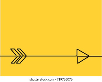 Continuous one line drawing of arrow on yellow background. Black thin line of arrow icon. EPS10 vector illustration.