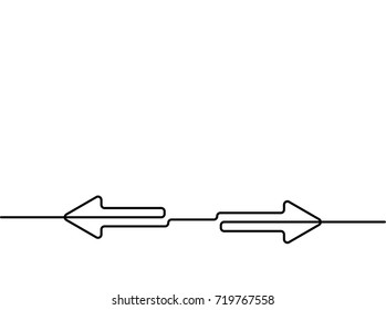 Continuous one line drawing of arrow pointing left and right. Black thin line of two directions arrow icon isolated on white background. EPS vector illustration for banner, template,web, app, poster.