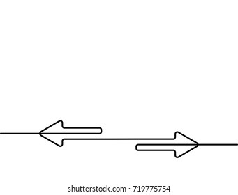 Continuous One Line Drawing Of Arrow Pointing Left And Right. Black Thin Line Of Two Directions Arrow Icon Isolated On White Background. EPS Vector Illustration For Banner, Template,web, App, Poster.