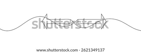 Continuous one line drawing of arrow pointing left and right. Black thin line of two directions arrow icon isolated on white background. EPS vector illustration for banner, template , app, poster. 