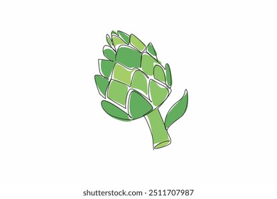 Alcachofra contínua de desenho de uma linha. Cabeças de flores verdes. Esta planta tem um sabor picante. Plantas verbais têm muitos benefícios para o corpo. Dia Nacional da Alcachofra. Ilustração de vetor de design de desenho de linha única