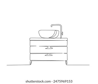 Continuous one line drawing of artistic washbasin cabinet. Washbasin cabinet outline vector illustration. Editable stroke.