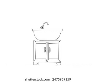 Continuous one line drawing of artistic washbasin cabinet. Washbasin cabinet outline vector illustration. Editable stroke.