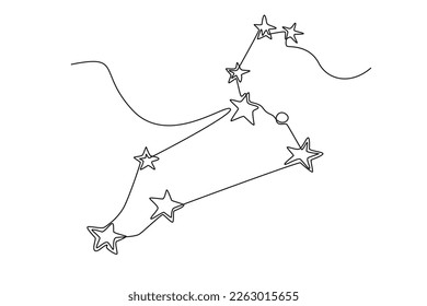 Continuous one line drawing astrological sign. Outer space concept. Single line draw design vector graphic illustration.