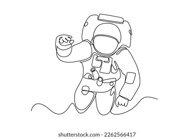 Continuous one line drawing astronaut floating in space. Outer space concept. Single line draw design vector graphic illustration.