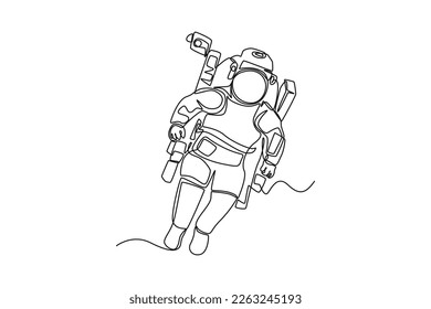Continuous one line drawing astronaut floating. Outer space concept. Single line draw design vector graphic illustration.