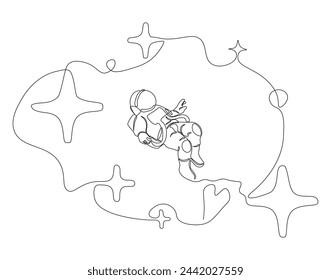 Kontinuierliche Ein-Linien-Zeichnung des Astronauten. Eine Linie des Raumfahrer-Konzepts. Astronaut Continuous Line Art. Editierbare Gliederung.

