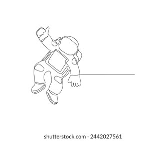 Continuous one line drawing of astronaut. One line of spaceman concept. Astronaut continuous line art. Editable outline.

