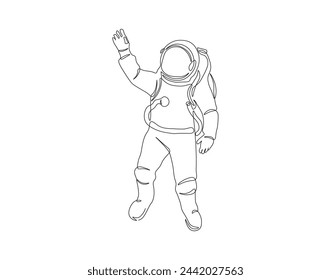 Continuous one line drawing of astronaut. One line of spaceman concept. Astronaut continuous line art. Editable outline.

