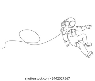 Kontinuierliche Ein-Linien-Zeichnung des Astronauten. Eine Linie des Raumfahrer-Konzepts. Astronaut Continuous Line Art. Editierbare Gliederung.

